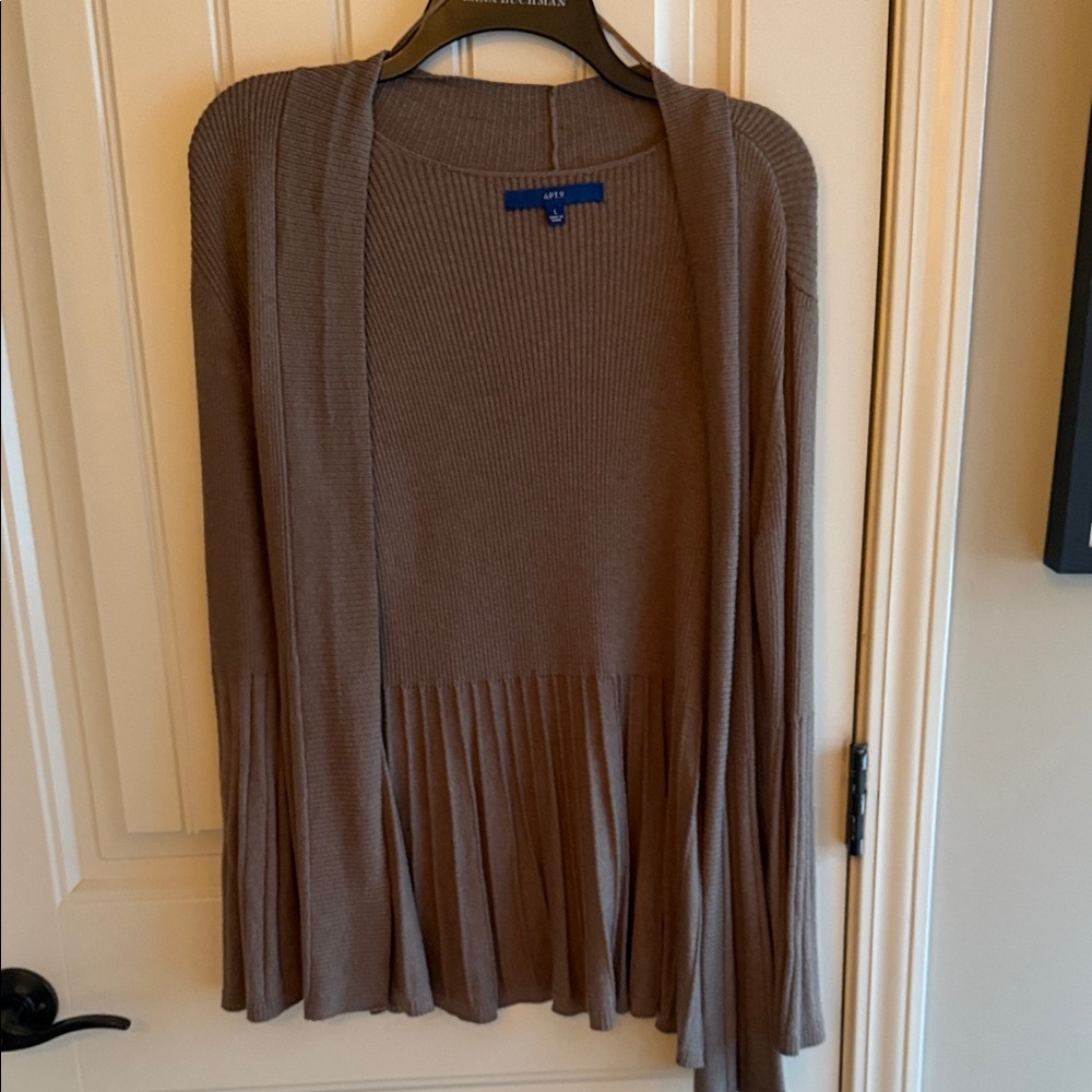 Apt. 9 Taupe Pleated Hem Cardigan